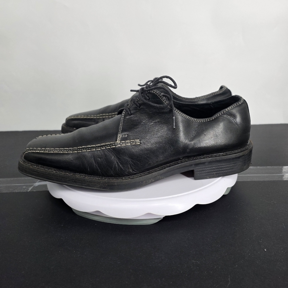 Robert Wayne Black Leather Lace-Up Shoes Men's US 12 Square Toe Derby Oxford